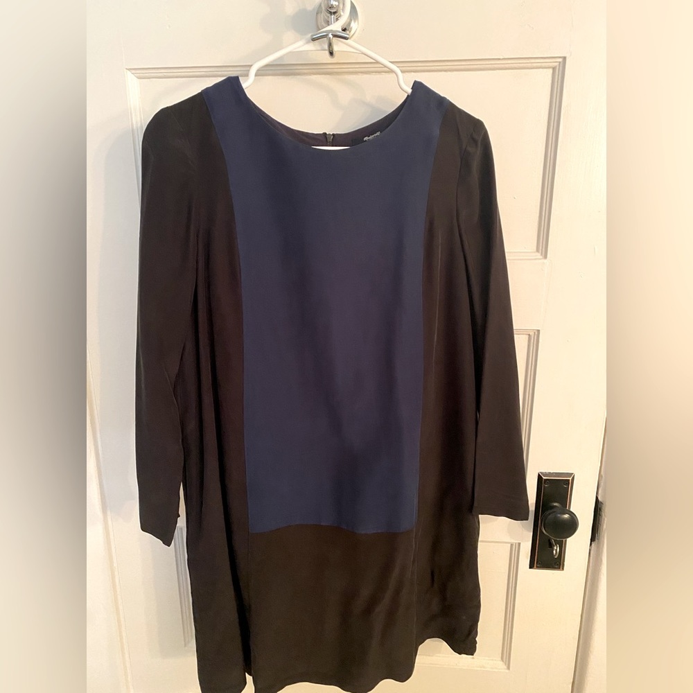 Madewell Silk Black Dress with Blue Panel Front